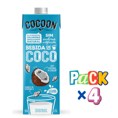 PACK x 4 Leches de Coco sin Azúcar Cocoon x 1 Litro Celinda Alimentos sin TACC