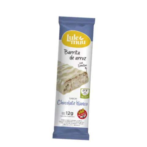 Barrita de Arroz Chocolate Blanco LULEMUU caja x 20u Celinda Alimentos sin TACC