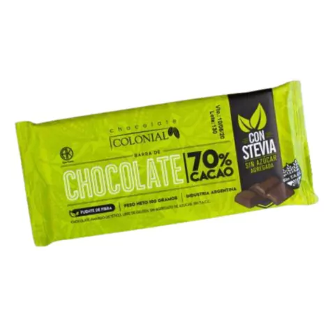 Barra de Chocolate Negro 70% Cacao con Stevia x 100g Celinda Alimentos sin TACC