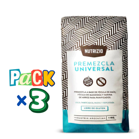 PACK x 3 Premezclas Universal sin Lactosa Nutrizio x 1 Kg Celinda Alimentos sin TACC