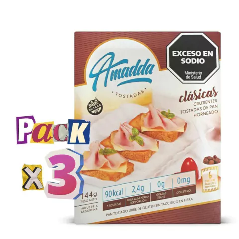Pack x 3 Tostadas de Pan Horneadas AMADDA x 144g Celinda Alimentos sin TACC