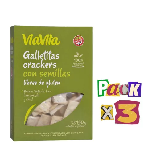 PACK x 3 Galletitas Crackers Mix Semillas ViaVita x 150g Celinda Alimentos sin TACC