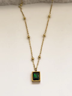 Colar Verde Zircônia- aço inox