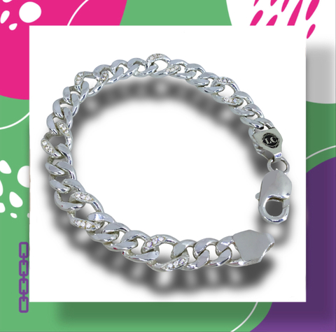 Pulsera Maciza Plata 925 ESLABON CUBANO con PIEDRAS