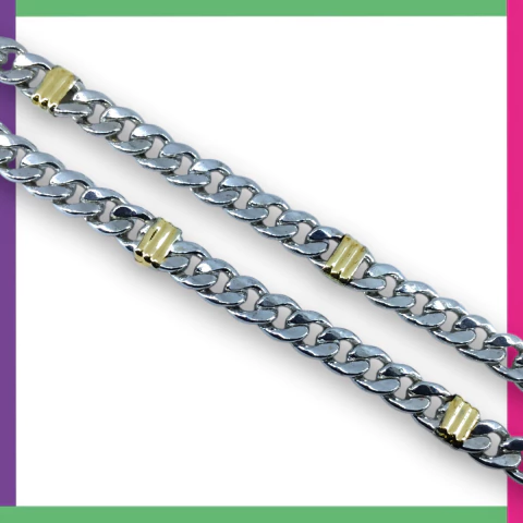 CUBANO (Groumet Abierta) Collar de Plata y Oro - comprar online