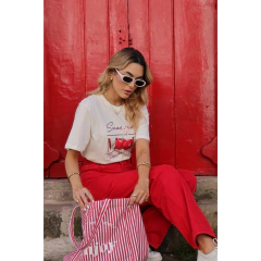 T-shirt Cherry Off-white 100% algodão - Senhorita Tricot