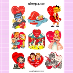 Adesivo Vintage Valentines (cartela maior - 16x12cm) - comprar online
