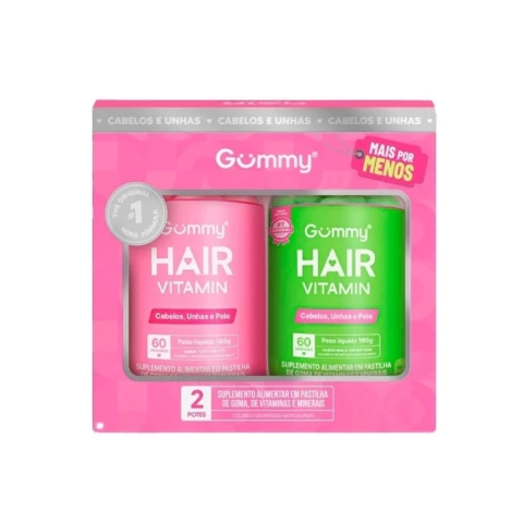 Combo Gummy Hair Cabelos e Unha 2 Potes Variações:Tutti- Frutti e Maça Verde - VALIDADE 04/2026 - comprar online