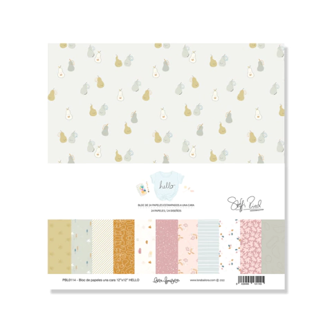 Bloc de 24 papeles estampados a una cara 30,5x30,5 cm HELLO, Lora Bailora