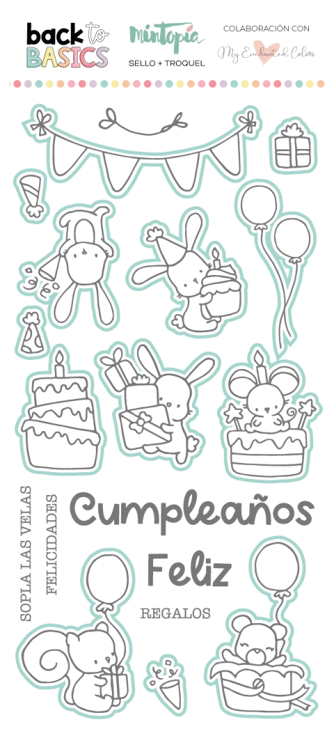 Sello y Troquel Coordinado Feliz Cumpleaños Back to Basics