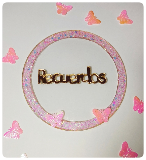 Shaker de acrílico resina y glitter Circulo Rosa pastel