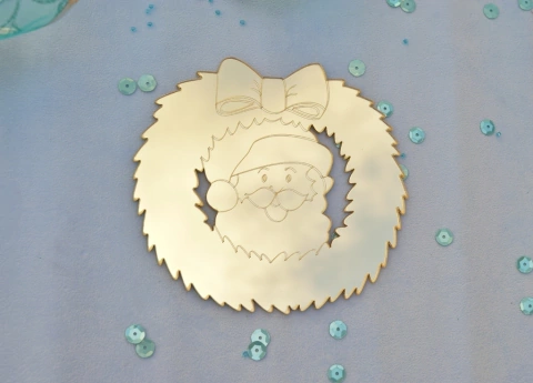 Adorno Papá Noel acrilico dorado espejo