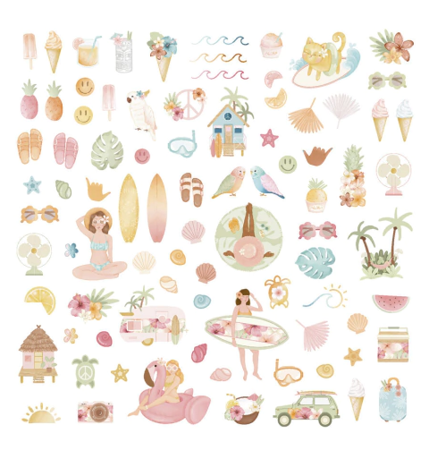 Set De 86 Die Cuts Ilustraciones Colección Aloha - Mintopía