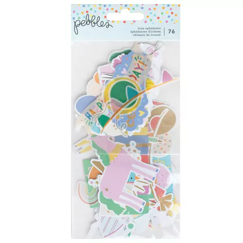 Die cuts troquelados Pebbles All The Cake Ephemera Journaling detalles en foil dorado