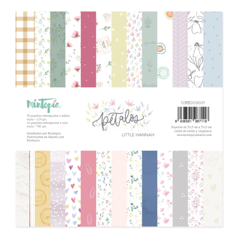 Colección Pétalos tamaño 30x30 , 39 papeles, marca Mintopia