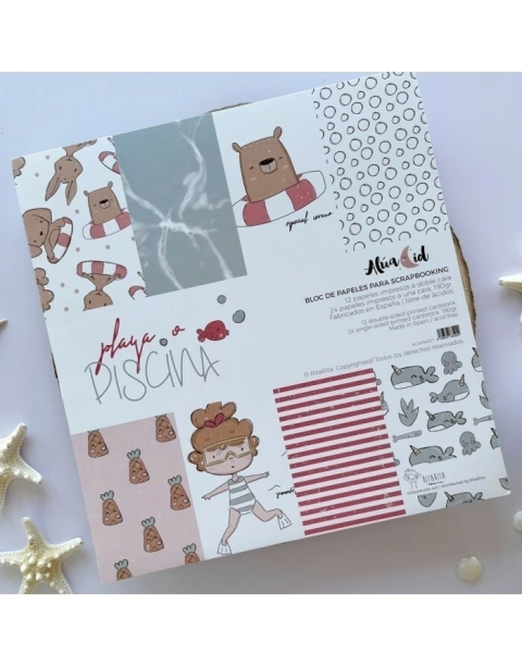 Bloc papeles PLAYA O PISCINA, 30x30cm Alua Cid,