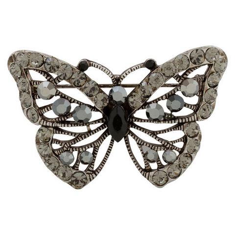 Broche Strass Borboleta Ródio Negro Semijoia Akasaki BRG0057