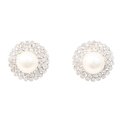 Brinco com Pérola e Strass Elegante Semijoia Akasaki BC3272