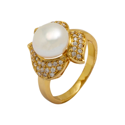 Anel Zircônia e Pérola Flor AN2740