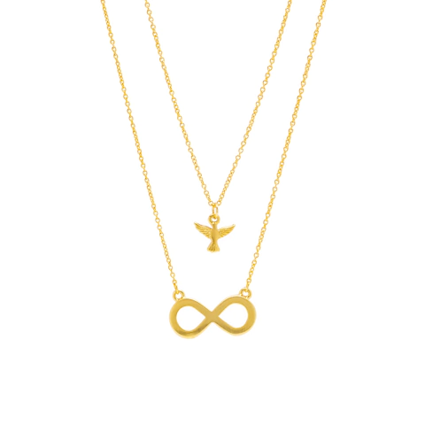 Colar Metal Infinito e Pássaro CO1166