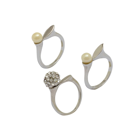 Anel Strass e Pérola AN2061 (3 peças)