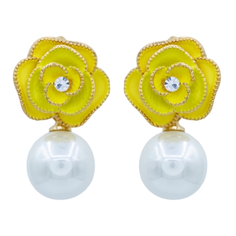 Brinco Flor Pérola e Strass Elegante Semijoia Akasaki BC3695