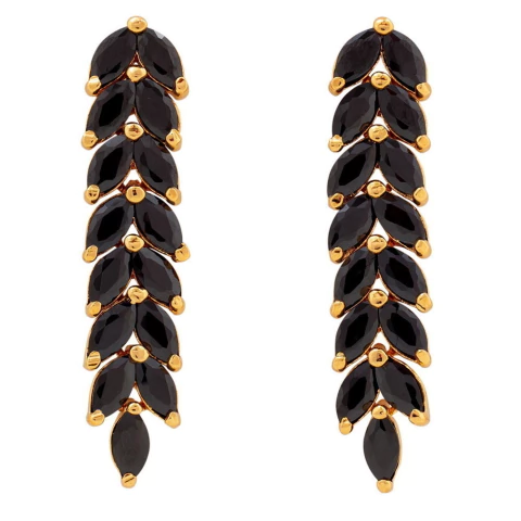 Brinco Zircônia Navete Folhas Semijoia Akasaki TDU1022