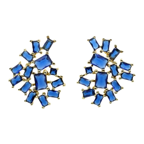 Brinco Luxuoso Zircônia Azul Semijoia Akasaki BC3718