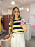 Semi cropped listras - amarelo e azul marinho