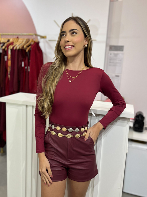 Short couro PU Jaque - bordô - comprar online