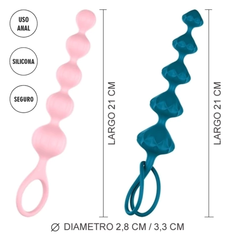 Love Beads Kit X2 Plug Anal Inexpulsable Silicona Color Rosa/turquesa