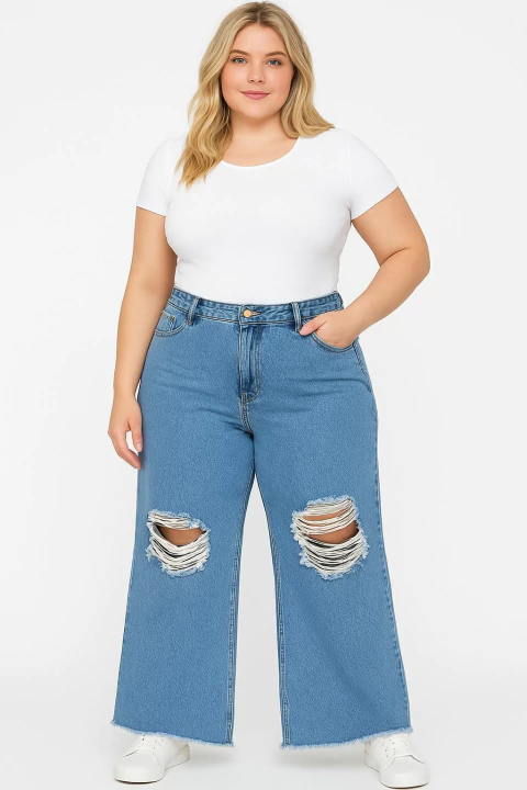 JEANS WIDE LEG CLARITO ROTURA - comprar online