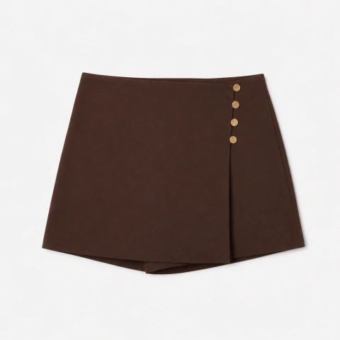 Skort corto color arena con botones dorados en el lateral derecho