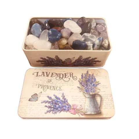 Latinha com Cristais Naturais - Tema Lavanda