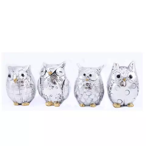 Kit com 4 Corujas Cromadas
