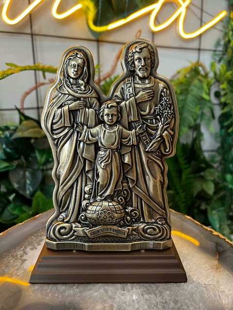 Adorno de mesa - Sagrada Família em Metal Ouro Velho 20cm