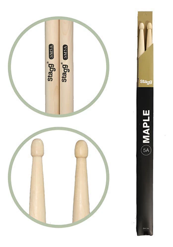 Palillos De Bateria Stagg 5a Punta De Madera Sm5a