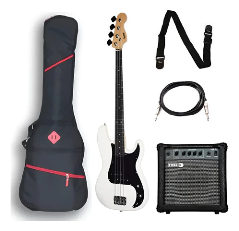 Bajo Leonard Precision Blanco + Amplificador Funda Correa