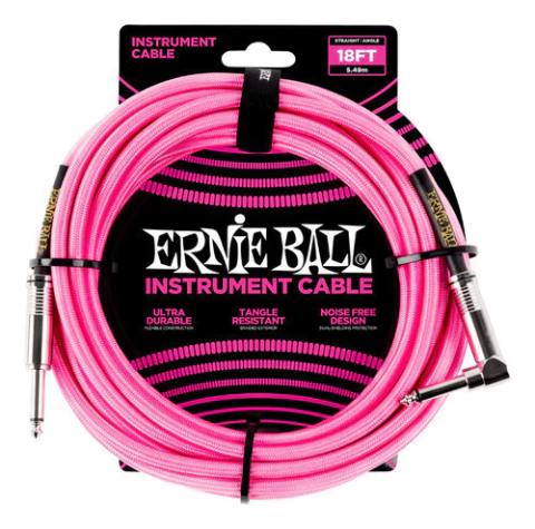 Cable Ernie Ball De Tela Ficha Ángulo 5 Metros Rosa Chicle