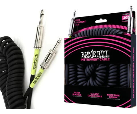 Cable Ernie Ball P06044 Guitarra Bajo Espiral Rulo 9 M Negro