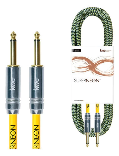 Cable Guitarra Kwc Super Neon Plug Plug Gold 3 Mts Mallado