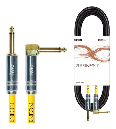 Cable Guitarra Kwc Super Neon Plug Plug Angular Gold 6 Mts