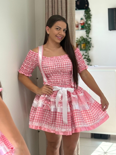 Traje Completo Junino Encanto Rosa Xadrez - comprar online