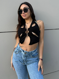 Jean MOM celeste tachas - comprar online