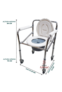 Inodoro Portátil De Acero Cromado Plegable Con Respaldo, Apoyabrazos Y Ruedas - comprar online