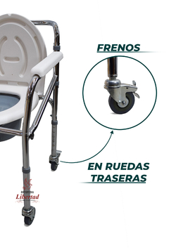 Inodoro Portátil De Acero Cromado Plegable Con Respaldo, Apoyabrazos Y Ruedas - Ortopedia Libertad Srl