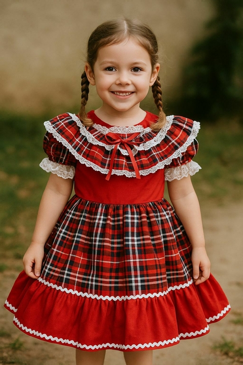 Vestido Junino Infantil Verm Xadrez Mel - comprar online