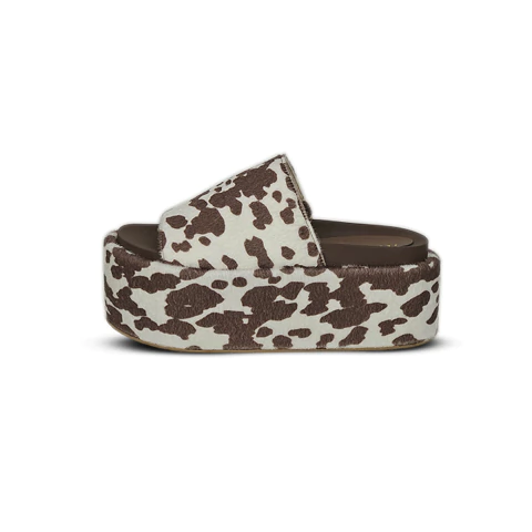 Tamanco Flatform Animal Print Vaca Marrom - comprar online