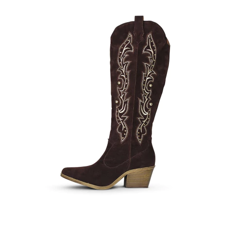 Bota Cano Longo Texana Country Camurça Marrom - Valência - comprar online