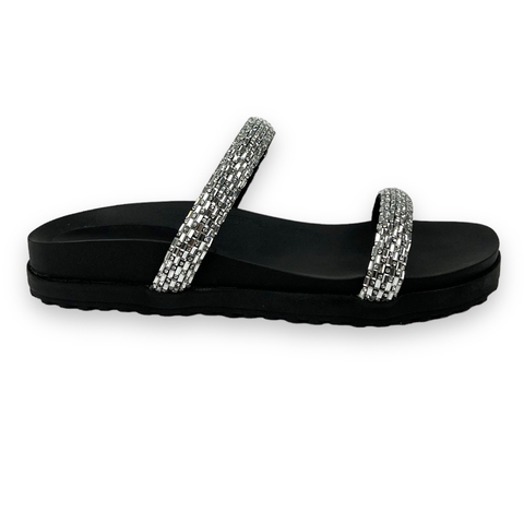 Sandália papete Preta Com Pedraria